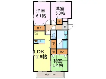 花水木の里B棟(3LDK/1階)の間取り写真