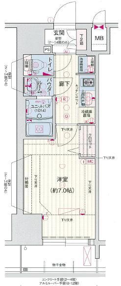 プレサンス堺筋本町駅前シェル(1K/11階)の間取り写真