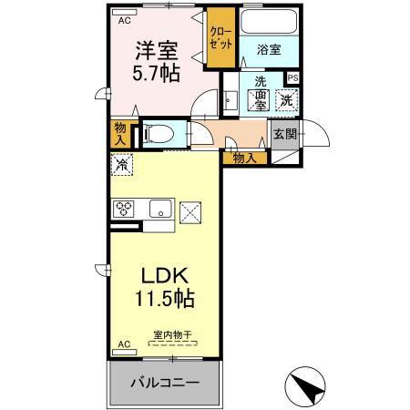 D-ROOM隈府 B棟(1LDK/1階)の間取り写真