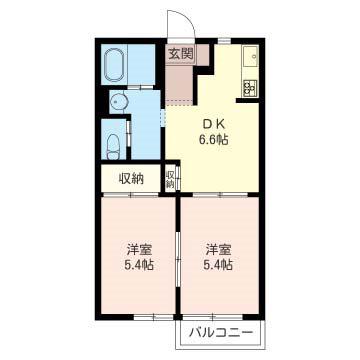 YMAハイツA棟(2DK/2階)の間取り写真