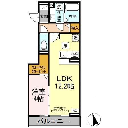 セレスティア長良 イースト(1LDK/1階)の間取り写真