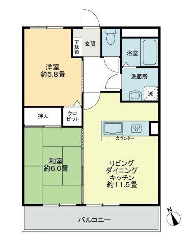 メゾンドシャルマンJ&S(2LDK/2階)の間取り写真
