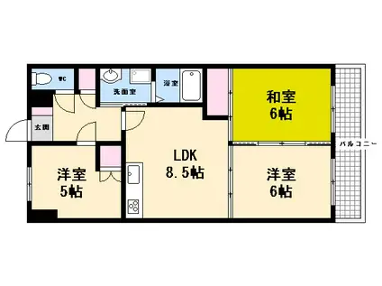 草津東壱番館(3LDK/2階)の間取り写真