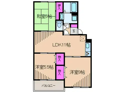ロイトンI(3LDK/2階)の間取り写真