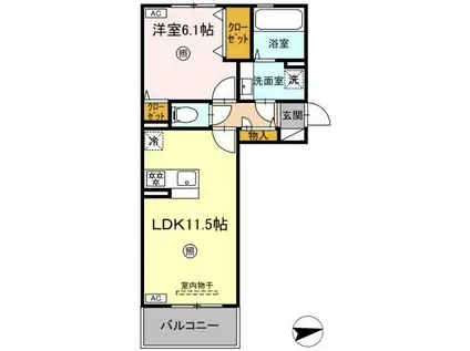 ピースフル(1LDK/2階)の間取り写真