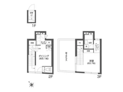 ファーレ上原コマチ(1DK/2階)の間取り写真
