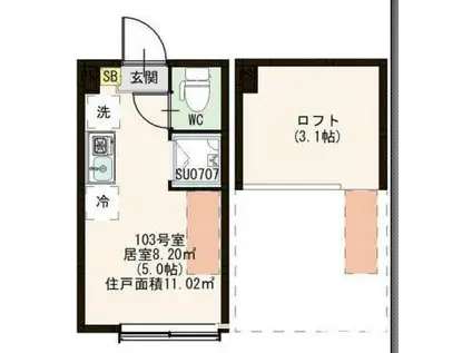 プルミエ沼袋(ワンルーム/1階)の間取り写真