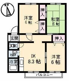 サンビレッジ高松 K棟(3DK/2階)の間取り写真