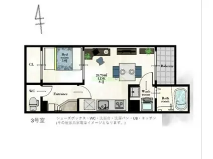 REキャスバルクォーレ長町南(1LDK/1階)の間取り写真