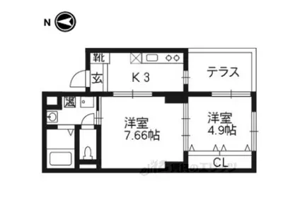 北野エスポワコリン(2K/1階)の間取り写真