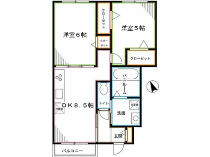 カーサ ハイビスカス(2DK/1階)の間取り写真