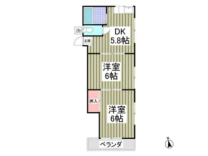 ＪＲ横浜線 町田駅 徒歩6分 2階建 築41年(2DK/2階)の間取り写真