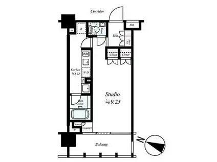 イクサージュ目黒(1K/4階)の間取り写真