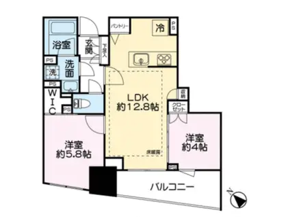 レーベン福岡天神ONE TOWER(2LDK/2階)の間取り写真