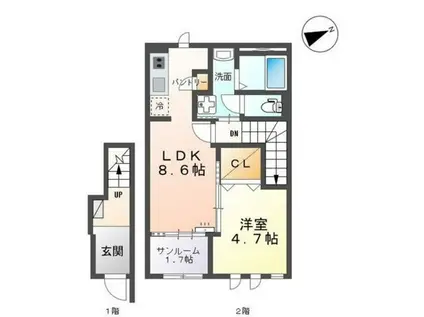 プロスパークI(1LDK/2階)の間取り写真