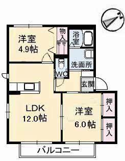 フィグタウン2H棟(2LDK/1階)の間取り写真