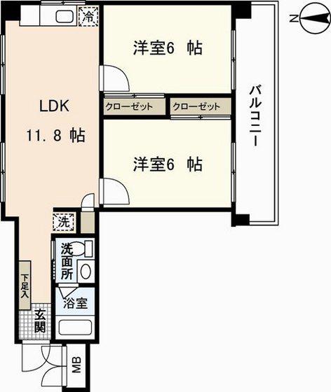 ヒルヴィスタ三滝(2LDK/4階)の間取り写真