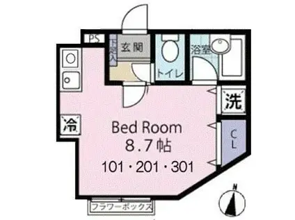 グランシャレー神谷(ワンルーム/3階)の間取り写真