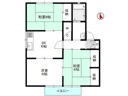 ウインディヒルズA棟(3DK/2階)の間取り写真