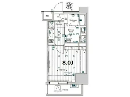 メイクスデザイン門前仲町ガーデン(1K/8階)の間取り写真
