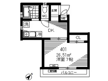 リブラ一之江(1DK/4階)の間取り写真