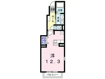 こうやリバーサイドヒルズI番館(ワンルーム/1階)の間取り写真