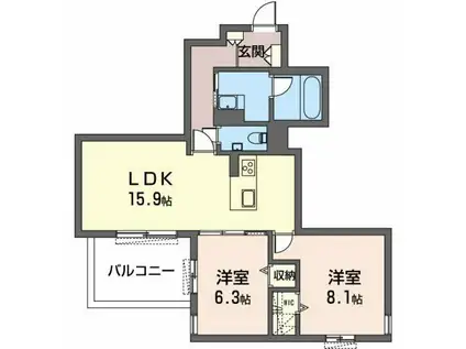 シャーメゾン住吉(2LDK/2階)の間取り写真