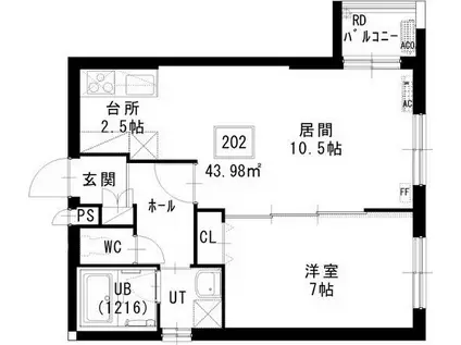 ノヴァ白石-II(1LDK/2階)の間取り写真