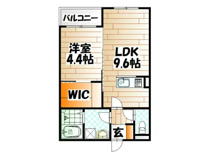 グランソレイユ篠崎(1LDK/2階)の間取り写真