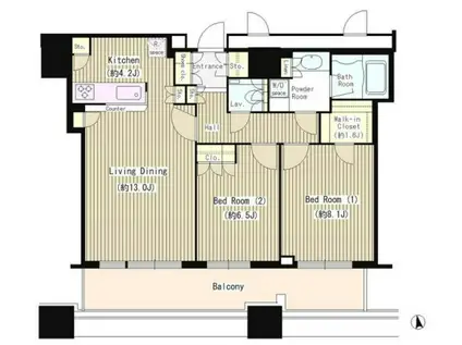 クレストプライムタワー芝(2LDK/16階)の間取り写真