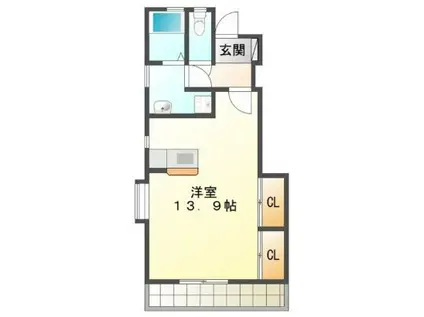 リバティ八幡 A棟(ワンルーム/1階)の間取り写真