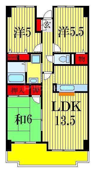 KSシャンブル(3LDK/1階)の間取り写真