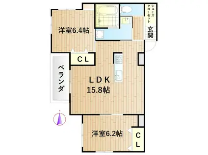 ステラ元住吉(2LDK/3階)の間取り写真