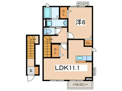 クリエンテII(1LDK/2階)の間取り写真