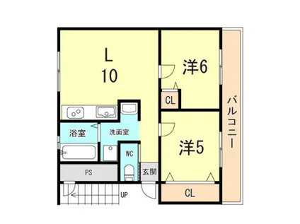 高津橋農住団地 A棟(2LDK/5階)の間取り写真