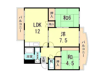 横尾2団地 86号棟(3LDK/2階)の間取り写真