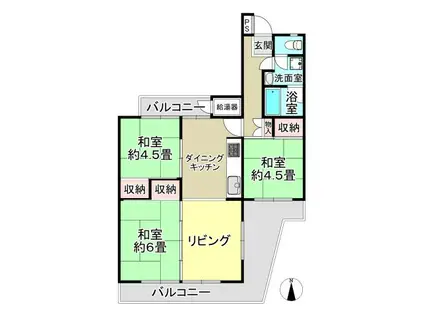 平塚高村団地(3LDK/5階)の間取り写真