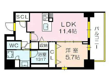 レフィシアコート江戸堀(1LDK/3階)の間取り写真