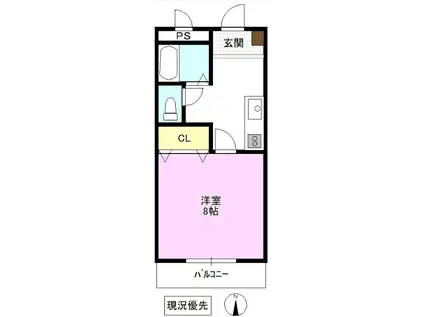 ウッドヴィレッジ(1K/3階)の間取り写真