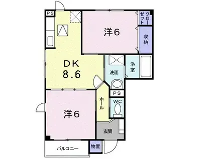 サンヒルズB(2DK/1階)の間取り写真