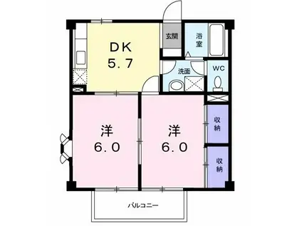 メゾンリーヴM・K(2DK/1階)の間取り写真