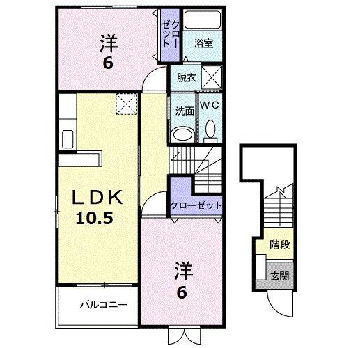 コアみのりB(2LDK/2階)の間取り写真