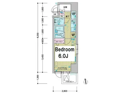 メインステージ東神田II(1K/4階)の間取り写真