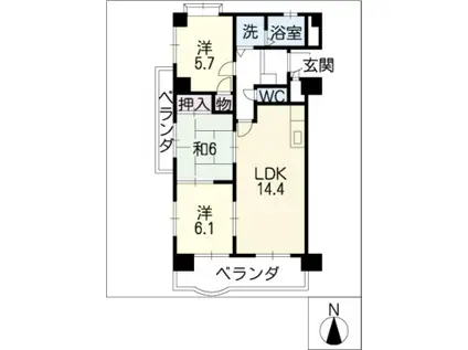 コスモII(3LDK/8階)の間取り写真