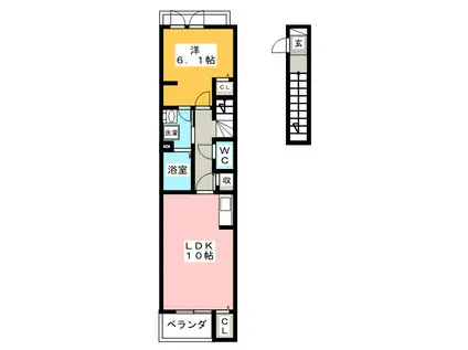 オリゾン II(1LDK/2階)の間取り写真