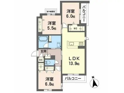 シャーメゾン伽羅橋(3LDK/3階)の間取り写真
