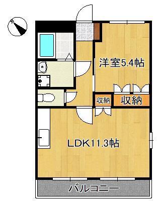 ディアベルジュ(1LDK/1階)の間取り写真