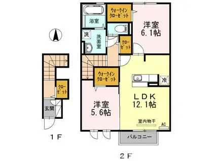 プラムコート木田A(2LDK/2階)の間取り写真