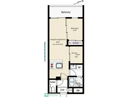 KUZE市川(1SLDK/1階)の間取り写真