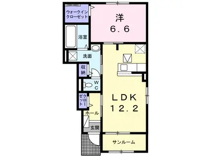 ソラ・カーサII(1LDK/1階)の間取り写真